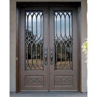Porte d'entrée double battante de luxe antivol en fer forgé, style ferme, avec écran décoratif en fibre de verre, pour cuisine, salle de bain, supermarché