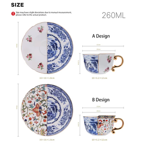 Ensemble de tasses à thé et soucoupes en porcelaine de style chinois avec poignée dorée et motifs floraux, idéal pour le thé de l'après-midi ou comme cadeau - Product Image 5