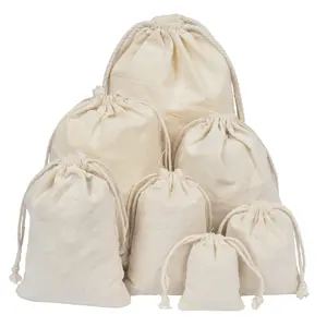 Custom Logo Printed Organic Cotton Drawstring Bag Gift Shoe Slipper Dust Bag Recyclable Cotton Muslin Calico Drawstring Bags