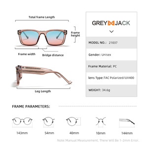 Lunettes de soleil carrées pour homme Grey Jack, verres polarisés UV400 TAC, monture PC, style streetwear tendance, pour la protection solaire, les voyages et la conduite - Product Image 3