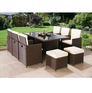 Luxury 11 Piece Outdoor Garden <b>Dining</b> Set Cube PE <b>Rattan</b> Wicker Furniture With Tempered Glass <b>Table</b> And Cushions - Product Image 1