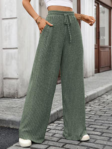 Nouvelle collection d'été pour femmes, pantalon décontracté droit à taille haute en coton brossé uni, très élastique - Product Image 6