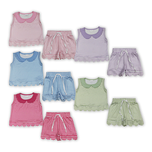 En Stock, Nueva Llegada, Conjuntos de Ropa a Cuadros para Bebés Niñas, Trajes de Verano con Volantes, Venta al por Mayor, Ropa de Fábrica para Bebés y Niños, Conjunto de Moda Boutique - Product Image 2