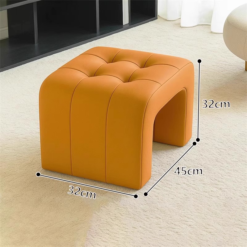 N tabouret cuir petit orange [32cm de haut]