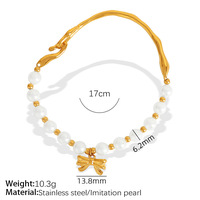 Brazalete Hipoalergénico con Lazo e Imitación de Perlas, Brazalete de Acero de Titanio a la Moda para Reuniones de Amigas