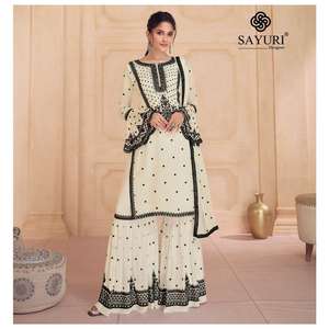 Georgette real de alta calidad con conjunto de Salwar Kameez Sharara de seda Premium para mujer, trajes Sharara Palazzo - Product Image 2