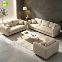 Canapé en tissu confortable 1/2/3 places, ensemble de canapés assortis, accoudoirs larges carrés, amovibles, lavables, pieds en bois, meubles de salon