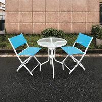 Ensemble de meubles de patio modernes de 3 pièces pour le cadre en métal du jardin extérieur avec chaise pliable de loisirs de café en verre trempé et table KD