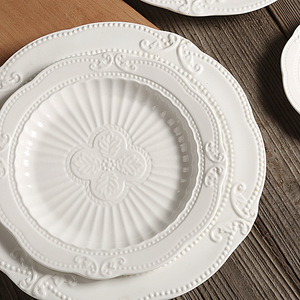 Plato de porcelana en relieve-Juego de platos de cena, plato de <span class=keywords><strong>pasta</strong></span>/ensalada/postre Lavavajillas Juego de vajilla para microondas - Product Image 6
