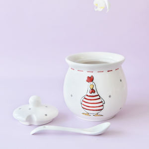 BONWILL bol à sucre en céramique avec couvercle et cuillère coq de poulet récipient de stockage des aliments boîte à sel de cuisine Condiment Jarr - Product Image 6