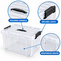 Organisateur de placard de chambre à coucher, bac de rangement empilable transparent 27L en plastique PP avec couvercle et loquets noirs