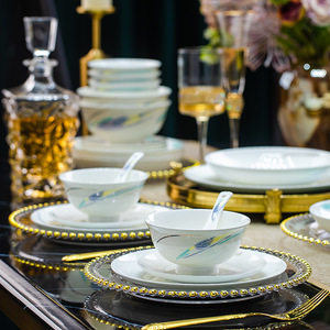 Luxury European Style Bone China <b>Ceramic</b> Bowl <b>Plate</b> Set for Home Dining Hotel Use - Product Image 1