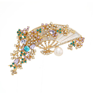 Nuova spilla a ventaglio pieghevole in stile cinese con fiore di prugna, spilla dipinta, fermaglio retrò da donna per cheongsam con perle - Product Image 5