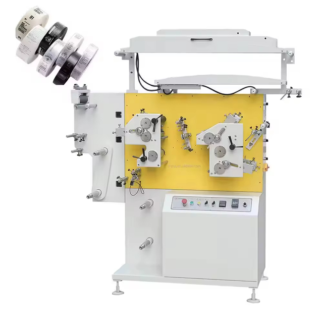 Automatic Garment Fabric Label Satin Ribbon Printers 2+1 Colors Flexo Nylon Label Printing Machine