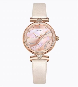 <span class=keywords><strong>Montre</strong></span> pour femme <span class=keywords><strong>en</strong></span> <span class=keywords><strong>or</strong></span> rose, luxe, cadran <span class=keywords><strong>en</strong></span> nacre rose, bracelet <span class=keywords><strong>en</strong></span> cuir blanc, <span class=keywords><strong>montre</strong></span>-bracelet à quartz ronde avec diamants pour femmes - Product Image 4
