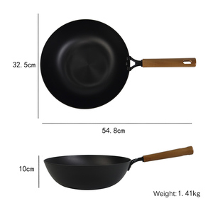 Utensilios de Cocina Asiáticos, <span class=keywords><strong>Wok</strong></span> Tradicional Chino de Hierro Fundido Ligero con Base Plana y Mango de Madera - Product Image 2