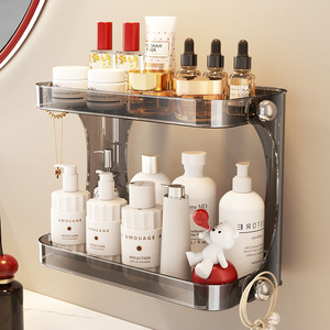 Bathroom Storage Rack Wall Mounted 2 Tier Clear <b>Acrylic</b> Cosmetic Organizer For Vanity With Durable Design - Product Image 3