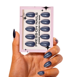 Dreamy Blue Crystal Cat-eye Sparkly Powder <strong>Dazzling</strong> clear Finger <strong>Nail</strong> Almond Private Label Press on <strong>Nails</strong> Oem Artificial <strong>Nails</strong> - Product Image 5