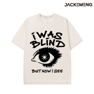 Übergroßes Streetwear Retro T-Shirt mit Aufschrift „I WAS BLIND but NOW I SEE“ – USA Lagerbestand Großhandel Hip Hop Kurzarm-Tee - Product Image 6