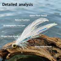 4 #   Widerhaken-Streamer-Fliegen, 3D Holographische Augen, Leuchtende Federn, Hochkarbon-Haken für Hecht, Forelle, Wolfsbarsch, Süß- und Salzwasser