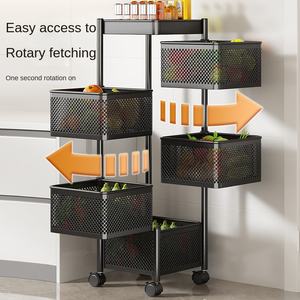 Steel Kitchen Rotating Multifunctional Storage Trolley Multi Layer Floor <b>Standing</b> With Wheels Snack Fruit <b>Vegetable</b> Basket Rack - Product Image 2