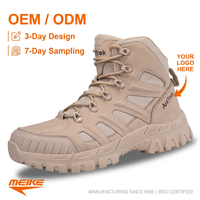 Sepatu Taktis MEIKE Logo Kustom, Sepatu Hiking Outdoor Kulit Suede Sapi, Sepatu Boot Pria Setengah Tinggi, Model Tali, Bernapas, Tahan Lama, OEM ODM