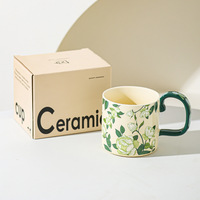 Tasse en céramique moderne rétro de luxe conception de fleurs d'iris grande capacité étanche sans BPA camélia internet boîte cadeau de célébrité pour