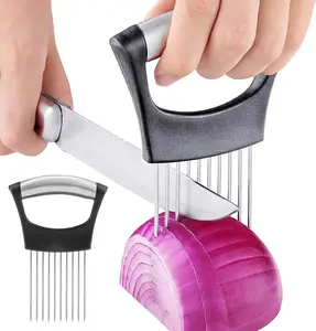 Stalen Ui Naald Easy Slicer Cutter Tomaat Veilig Vork Handheld Groentemes Keuken Multifunctionele Uienhouder Snijmachine