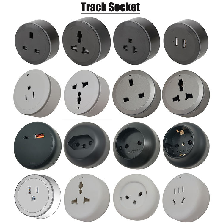 VNX Aluminum 2 Round-Pin Surface Recessed Office Wireless EU Outlet Removable Wall Mount Extension Power Concealed Track Socket