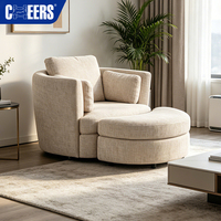 MANWAH CHEERS Fauteuil Rond Moderne en Tissu Crème avec Coussin Rembourré Doux, Chaise de Salon Surdimensionnée avec Ottoman