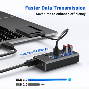 Adaptateur Hub USB 3.0 5 en 1, transmission de données 5 Gbps pour <span class=keywords><strong>ordinateur</strong></span> <span class=keywords><strong>portable</strong></span>, tablette, téléphone <span class=keywords><strong>portable</strong></span>, station d'accueil USB 3.0, charge rapide - Product Image 2