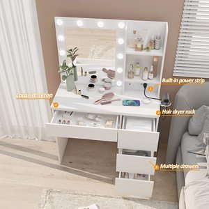 Table de maquillage de chambre à coucher bon marché en gros, design moderne, en mélamine, avec miroir <span class=keywords><strong>LED</strong></span> et station de charge - Product Image 3