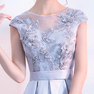 Vestido de Dama de Honor Elegante de Gasa con Cuentas y Apliques, Económico, para Fiesta de Boda, Noche o Gala, con Espalda de Cordones - Product Image 2