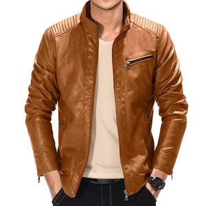 Veste en cuir pour homme, style classique tendance, couleur unie, hiver, style streetwear, en cuir d'agneau, en vente en ligne - Product Image 3