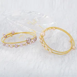 Dazgirl nuevas cuentas de perlas blancas hermosa pulsera de 14K para niñas mujeres