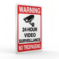 Señal de Advertencia de Seguridad Personalizable con Videovigilancia las 24 Horas, Placa de Aluminio Reflectante Impermeable con Logotipo