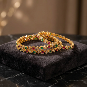 PADMAWATI Private Limited Luxury Brass 18K Gold Plated High Quality Multi Color Women's Traditional Bangles Set Indian Bridal - Product Image 3
