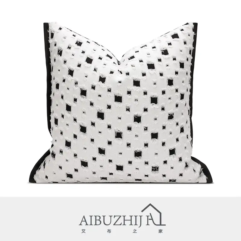 AIBUZHIJIA-funda de almohada blanca de poliéster, cubierta de cojín embellecedora negra, decoración para el hogar, sofá