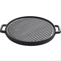 Wajan Panggang Besi Cor 12,6 Inci, Sudah Direndam Bumbu, Dengan Dua Gagang, Untuk BBQ, Wajan Bulat Besi Cor