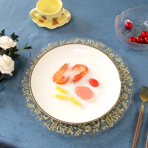 Assiettes à dîner en <span class=keywords><strong>verre</strong></span> uni avec motif de broderie dorée écologique, design fantaisie fait à la main, chargeurs pour la décoration d'événements de mariage - Product Image 4