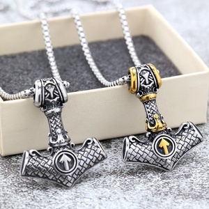 Custom Yunnique Stainless Steel Viking Mjolnir Hammer Pendant Necklace & Charms with Valknut Symbol Unisex Casino Jewelry - Product Image 3