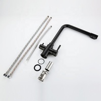 Robinet de cuisine à double poignée à 3 voies Matter Black Mitigeur d'eau chaude et froide monté sur pont avec robinet filtrant