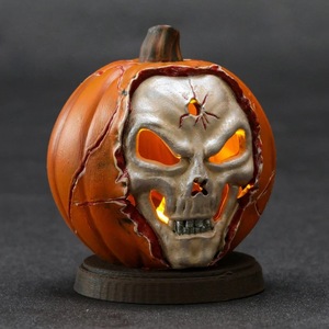 Glowing Pumpkin Skull Resin <b>Craft</b> Halloween Decorative Statue Indoor Battery Powered Home Decoration Gift - Product Image 1