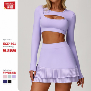 Haut de yoga à manches longues Zechuang pour femme, couleur unie, coupe ajustée, débardeur de sport évidé, pour la course et l'entraînement ECX4501 - Product Image 3
