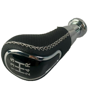 Palanca de cambios ergonómica de cuero negro para Lada Europe, 12mm, costuras blancas, apertura redonda - Product Image 4