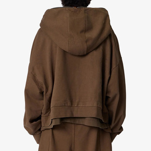 100% Cotton Custom <b>Oversize</b> Simple Zip up French Terry <b>Hoodie</b> Unisex Heavyweight <b>Black</b> Dropped Shoulders Warm Sweatshirt - Product Image 4