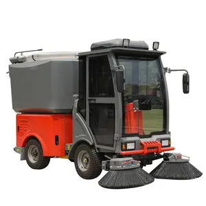 CLEANVAC Garbage sweeper truck 4 wheel steering cleaning machine closed powered road sweeper car with water spraying function