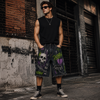 DiZNEW Streetwear Short en jean baggy imprimé crâne pour homme, style Y2K Grunge, déchiré, fabricant de vêtements OEM BSCI