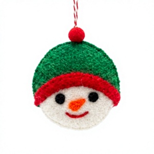 Handmade Eco-Friendly Snowman Face Ornament Green Red Hat Certified Wool <b>Christmas</b> <b>Tree</b> Decoration Indoor Holiday Decor - Product Image 2
