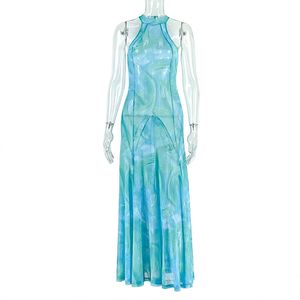 Chic Halter Neck Sheer Vestido largo con azul Nuevo diseño Confort Ropa de mujer Vestidos - Product Image 5